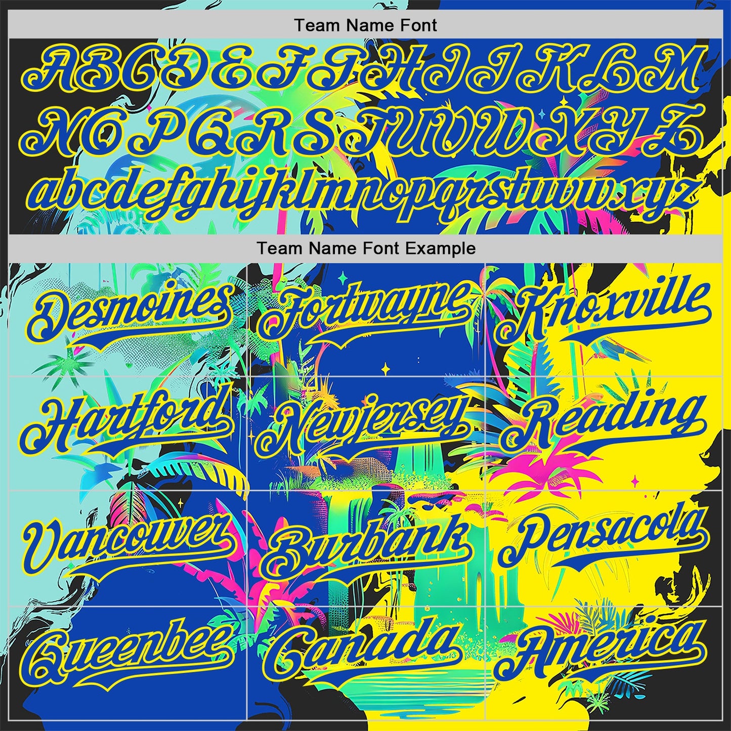 Custom Thunder Blue Green-Light Yellow Cyber Tropical Palm Trees Music Festival Authentic Baseball Jersey view 4