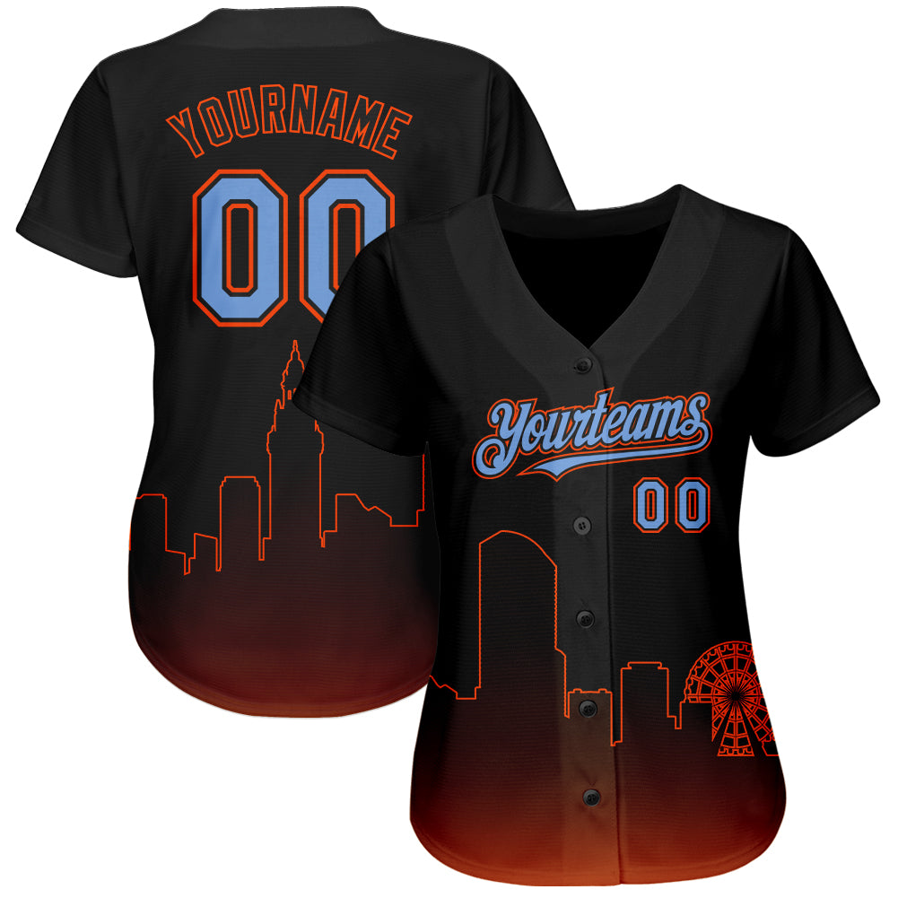 Custom Black Powder Blue-Orange 3D Miami City Edition Fade Fashion Authentic Baseball Jersey view 2