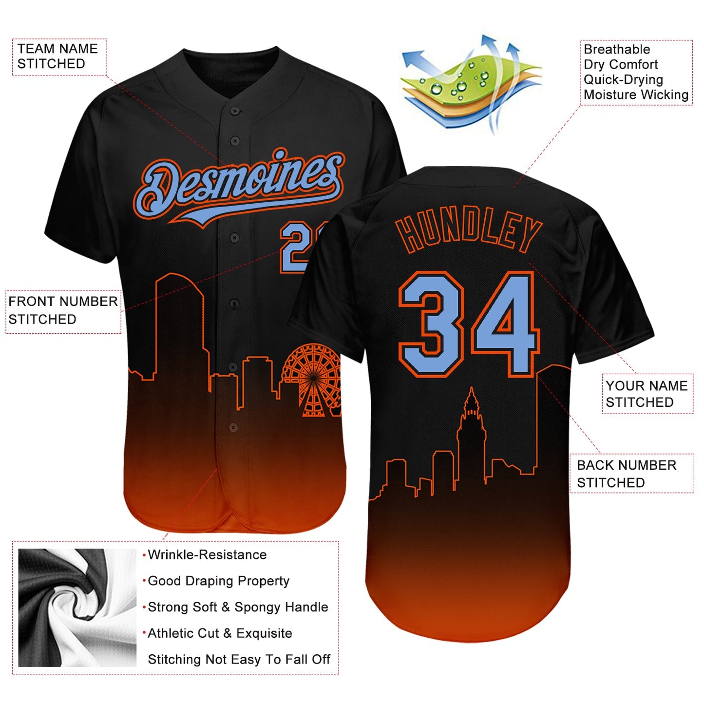 Custom Black Powder Blue-Orange 3D Miami City Edition Fade Fashion Authentic Baseball Jersey view 3