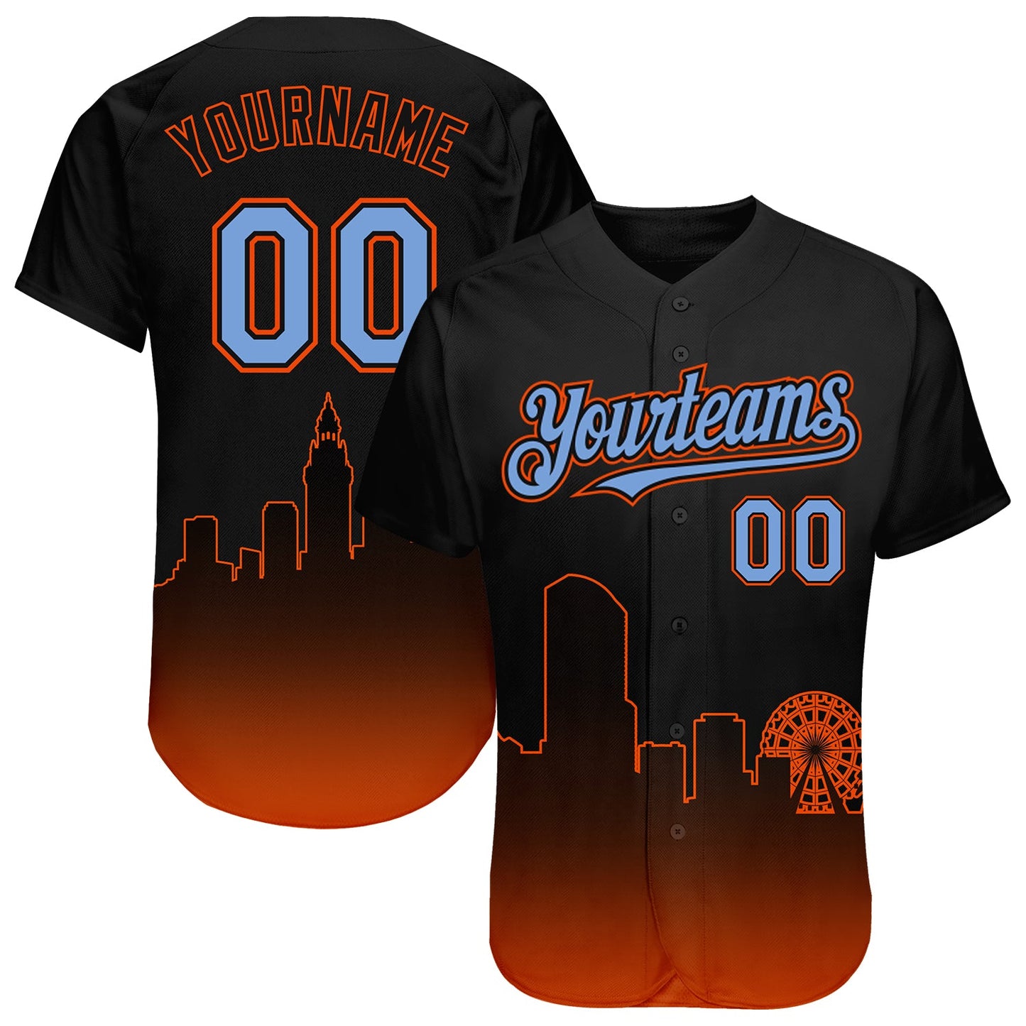 Custom Black Powder Blue-Orange 3D Miami City Edition Fade Fashion Authentic Baseball Jersey - Main View