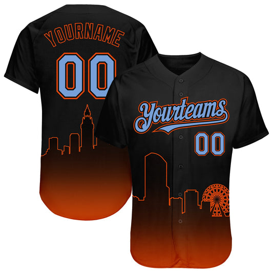 Custom Black Powder Blue-Orange 3D Miami City Edition Fade Fashion Authentic Baseball Jersey - Main View