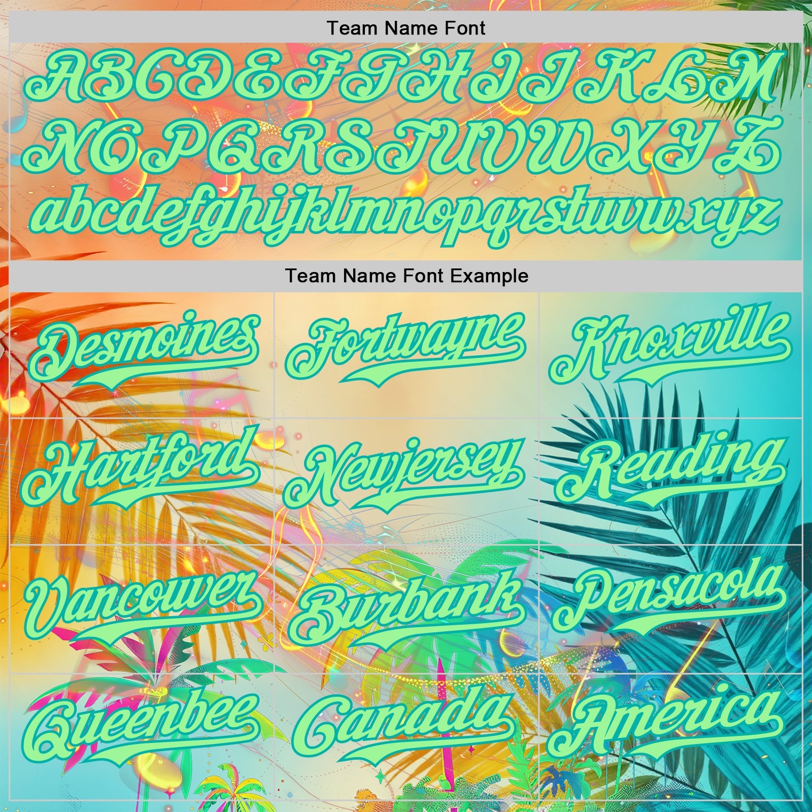 Custom Yellow Pea Green-Aqua Cyber Tropical Palm Trees Music Festival Authentic Baseball Jersey view 4