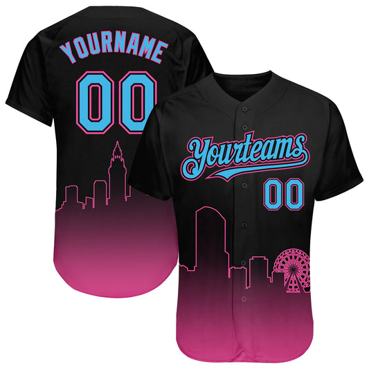 Custom Black Sky Blue-Pink 3D Miami City Edition Fade Fashion Authentic Baseball Jersey - Main View