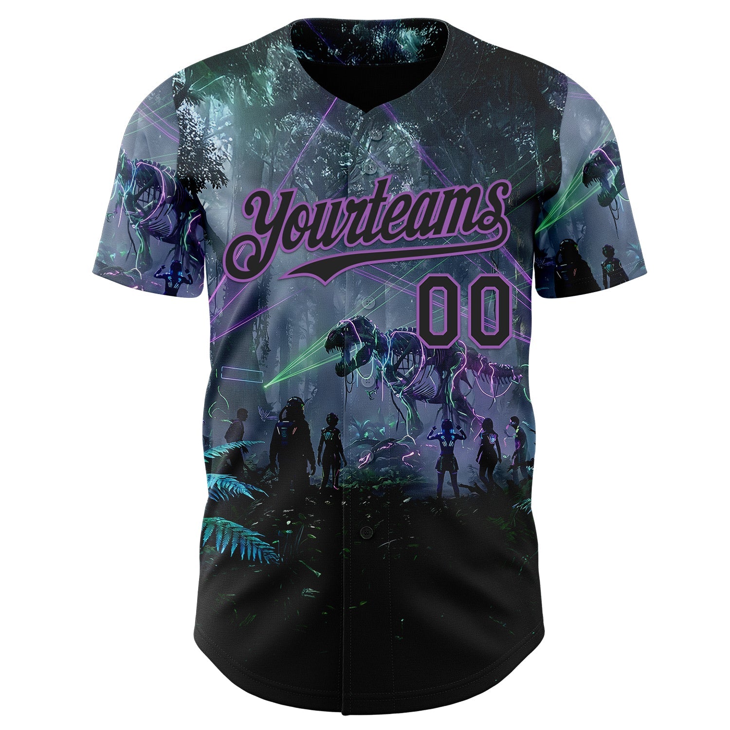 Custom Black-Medium Purple Cyber Tropical Palm Trees Gothic Fantasy Authentic Baseball Jersey view 2