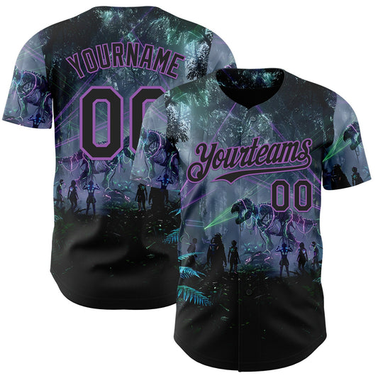 Custom Black-Medium Purple Cyber Tropical Palm Trees Gothic Fantasy Authentic Baseball Jersey - Main View