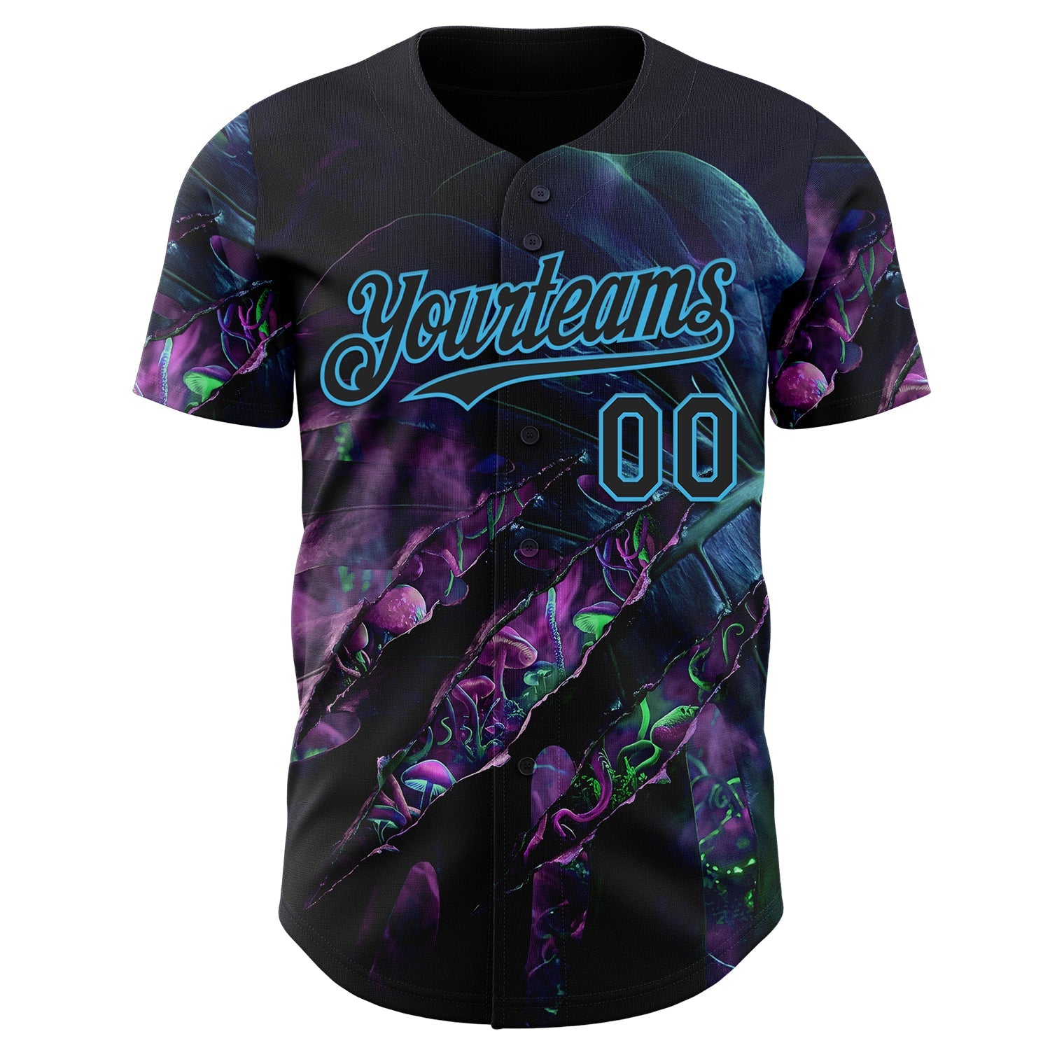 Custom Black-Sky Blue Cyber Tropical Palm Trees Gothic Fantasy Gothic Fantasy Authentic Baseball Jersey view 2