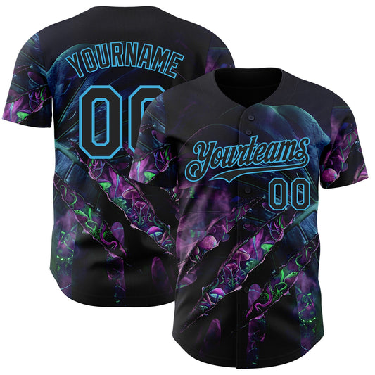 Custom Black-Sky Blue Cyber Tropical Palm Trees Gothic Fantasy Gothic Fantasy Authentic Baseball Jersey - Main View