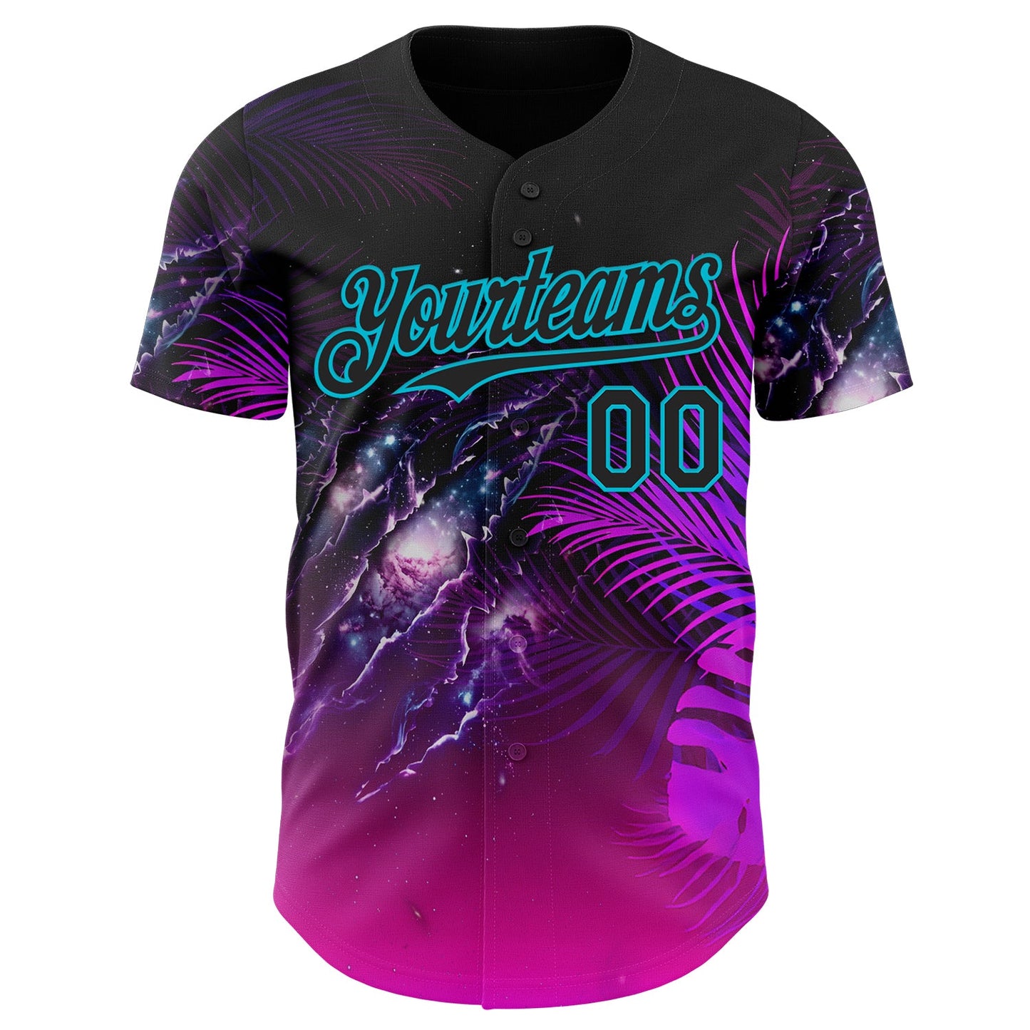 Custom Black Purple-Lakes Blue Cyber Tropical Palm Trees Gothic Fantasy Gothic Fantasy Authentic Baseball Jersey view 2