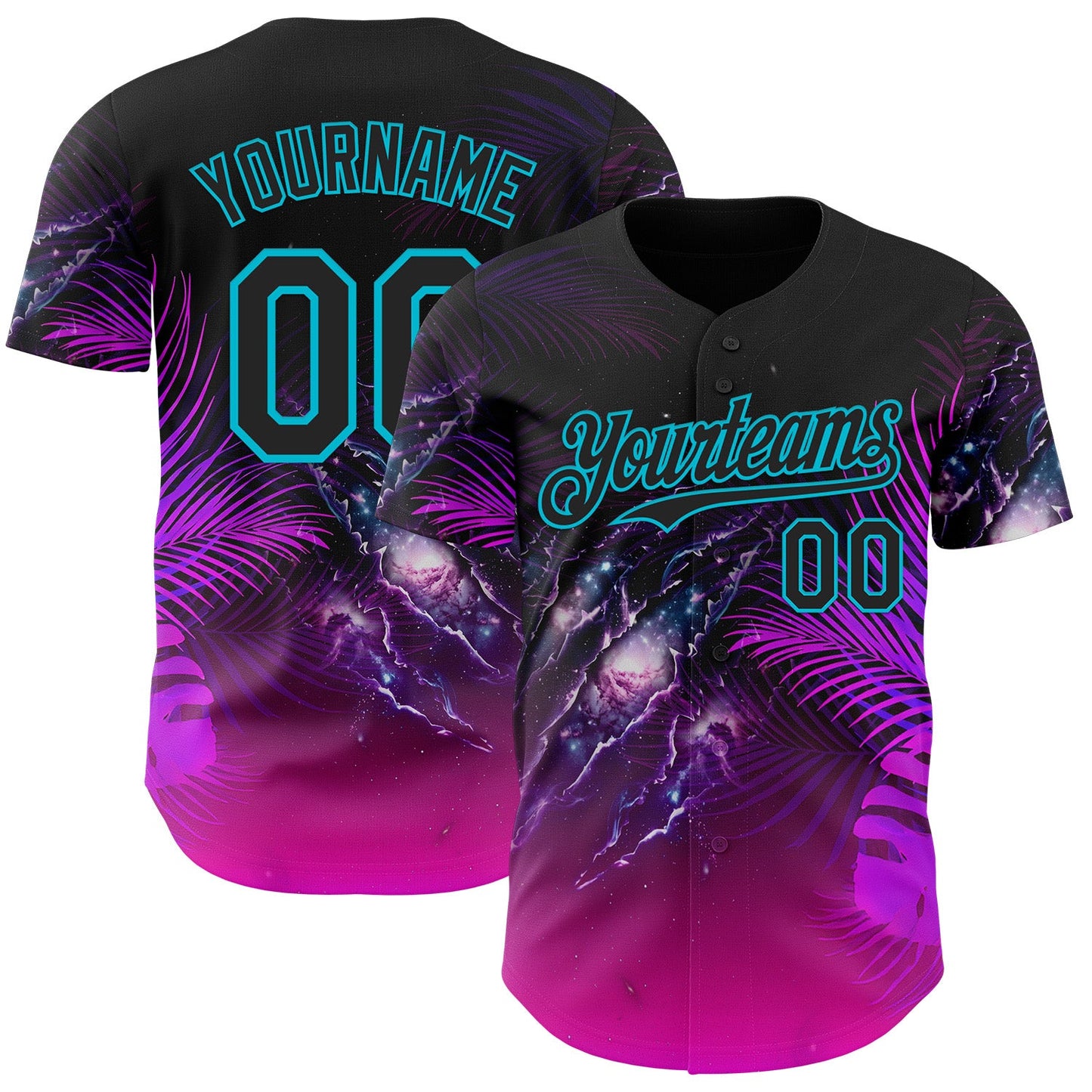 Custom Black Purple-Lakes Blue Cyber Tropical Palm Trees Gothic Fantasy Gothic Fantasy Authentic Baseball Jersey - Main View
