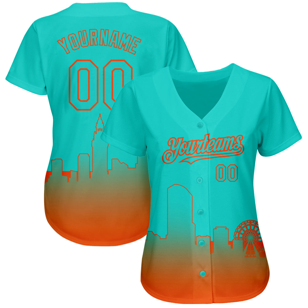 Custom Aqua Orange 3D Miami City Edition Fade Fashion Authentic Baseball Jersey view 2