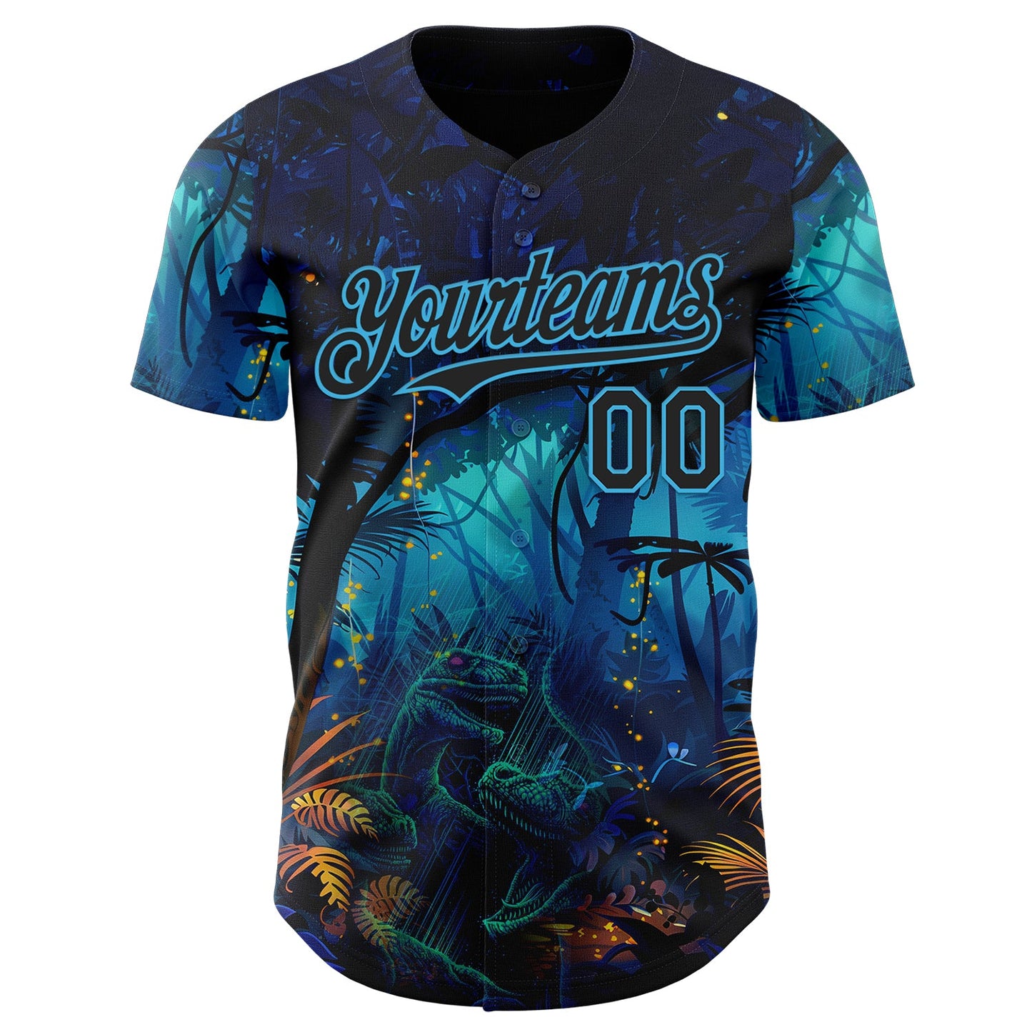 Custom Blue Black-Sky Blue Cyber Tropical Palm Trees Music Festival Gothic Fantasy Authentic Baseball Jersey view 2