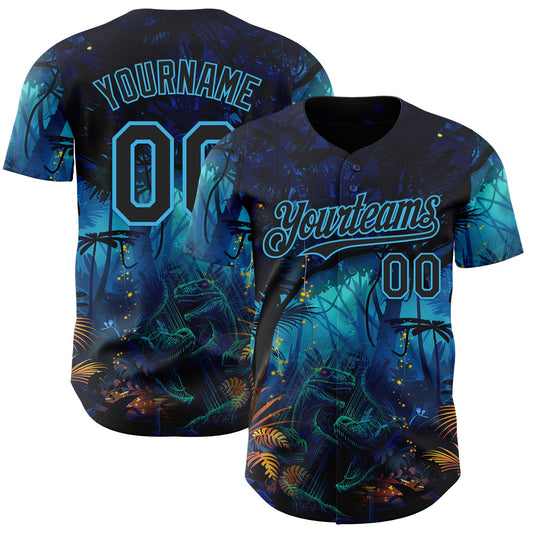 Custom Blue Black-Sky Blue Cyber Tropical Palm Trees Music Festival Gothic Fantasy Authentic Baseball Jersey - Main View