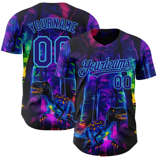 Custom Black Dark Purple Purple-Sky Blue Cyber Tropical Palm Trees Music Festival Gothic Fantasy Authentic Baseball Jersey - Main View