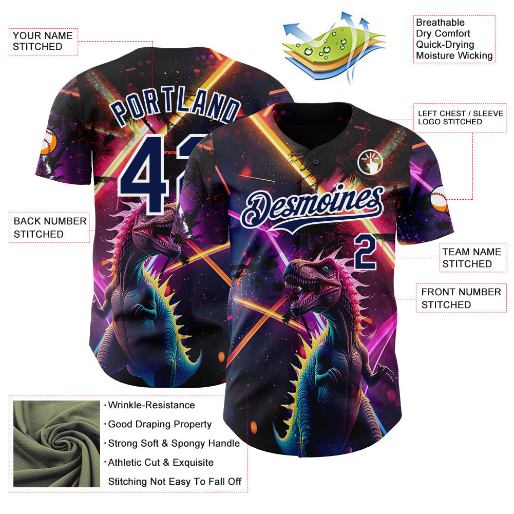 Custom Black Navy Purple-White Cyber Tropical Palm Trees Music Festival Gothic Fantasy Authentic Baseball Jersey view 3