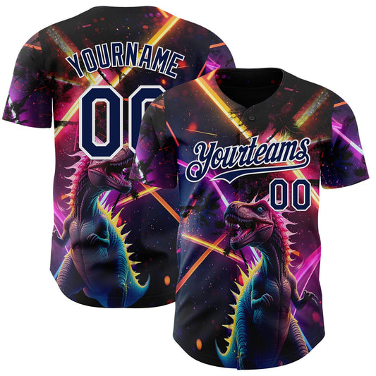 Custom Black Navy Purple-White Cyber Tropical Palm Trees Music Festival Gothic Fantasy Authentic Baseball Jersey - Main View