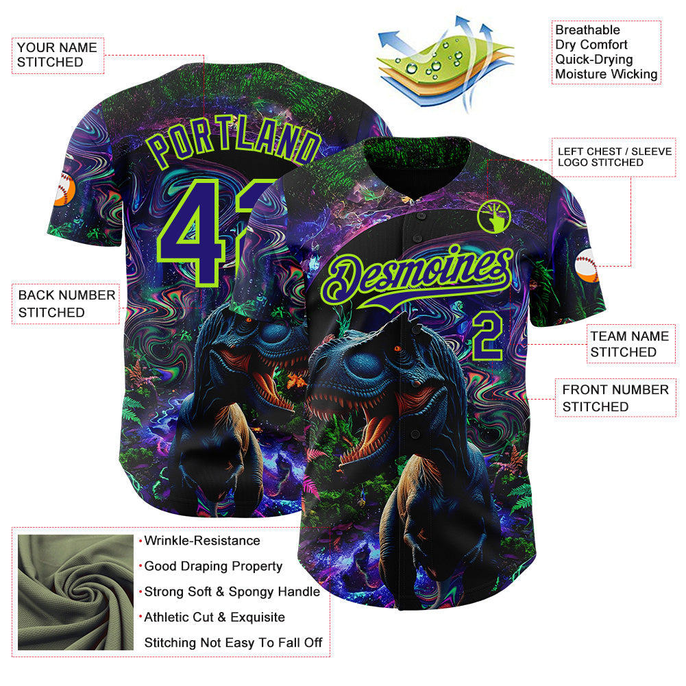 Custom Black Dark Purple-Neon Green Cyber Tropical Palm Trees Music Festival Gothic Fantasy Authentic Baseball Jersey view 3