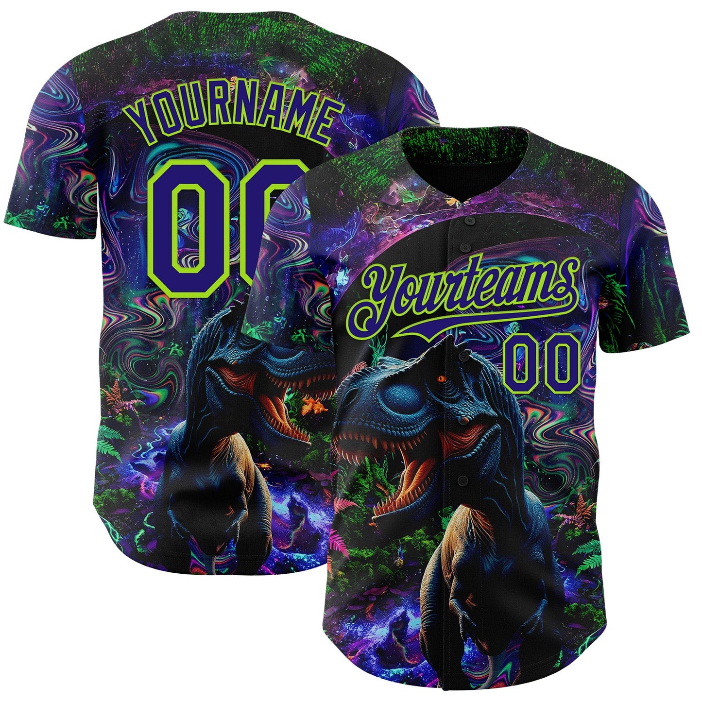 Custom Black Dark Purple-Neon Green Cyber Tropical Palm Trees Music Festival Gothic Fantasy Authentic Baseball Jersey - Main View