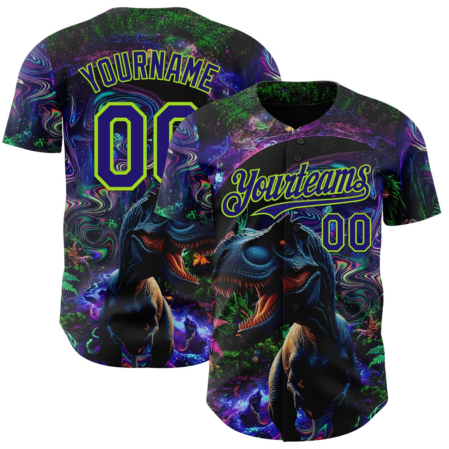 Custom Black Dark Purple-Neon Green Cyber Tropical Palm Trees Music Festival Gothic Fantasy Authentic Baseball Jersey - Main View