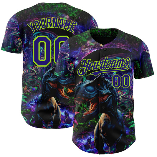 Custom Black Dark Purple-Neon Green Cyber Tropical Palm Trees Music Festival Gothic Fantasy Authentic Baseball Jersey - Main View