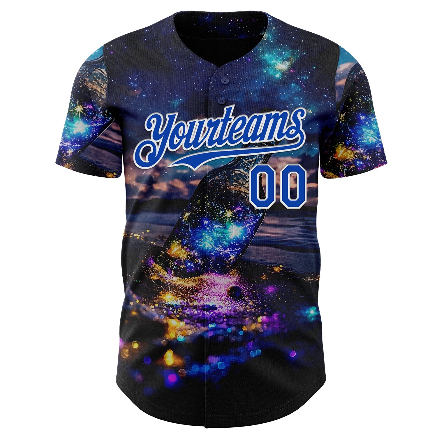 Custom Blue Thunder Blue-White Galaxy Star Authentic Baseball Jersey view 2