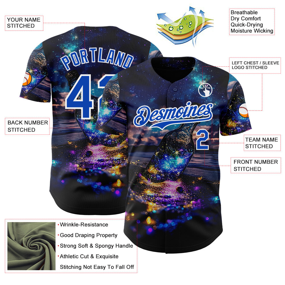 Custom Blue Thunder Blue-White Galaxy Star Authentic Baseball Jersey view 3