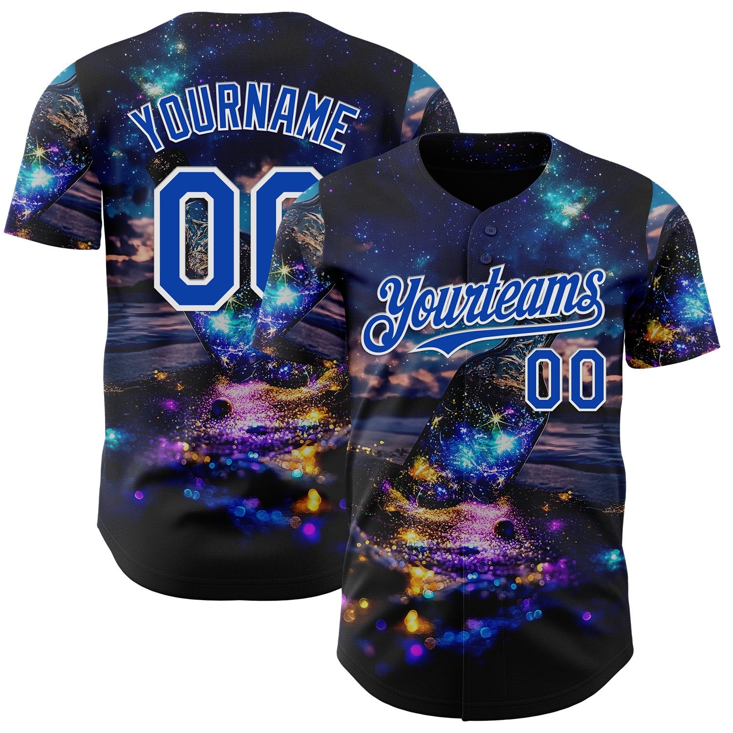 Custom Blue Thunder Blue-White Galaxy Star Authentic Baseball Jersey - Main View