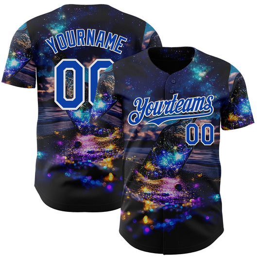Custom Blue Thunder Blue-White Galaxy Star Authentic Baseball Jersey - Main View