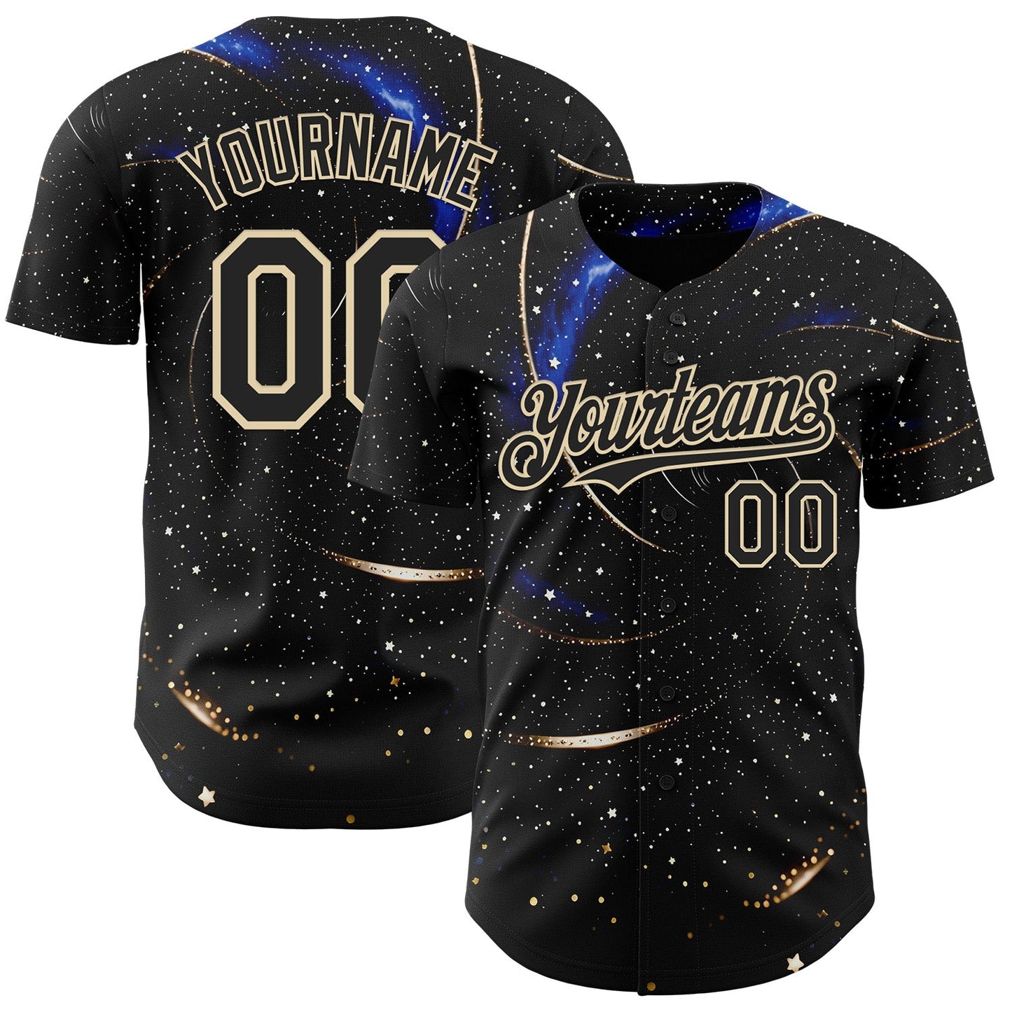 Custom Black-Cream Galaxy Star Authentic Baseball Jersey - Main View