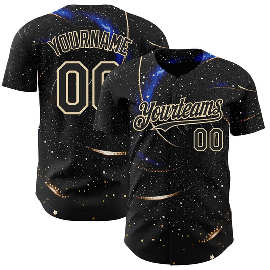 Custom Black-Cream Galaxy Star Authentic Baseball Jersey - Main View
