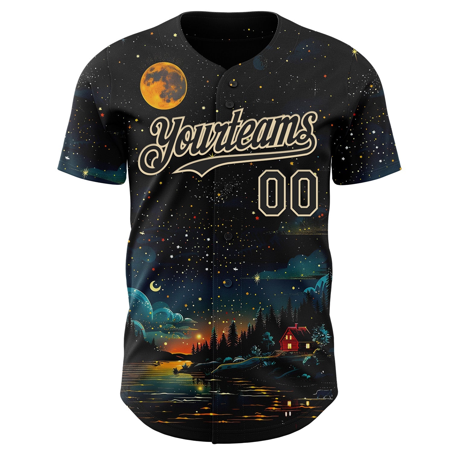 Custom Black-Cream Galaxy Star Authentic Baseball Jersey view 2