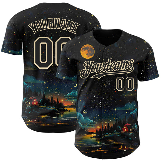 Custom Black-Cream Galaxy Star Authentic Baseball Jersey - Main View