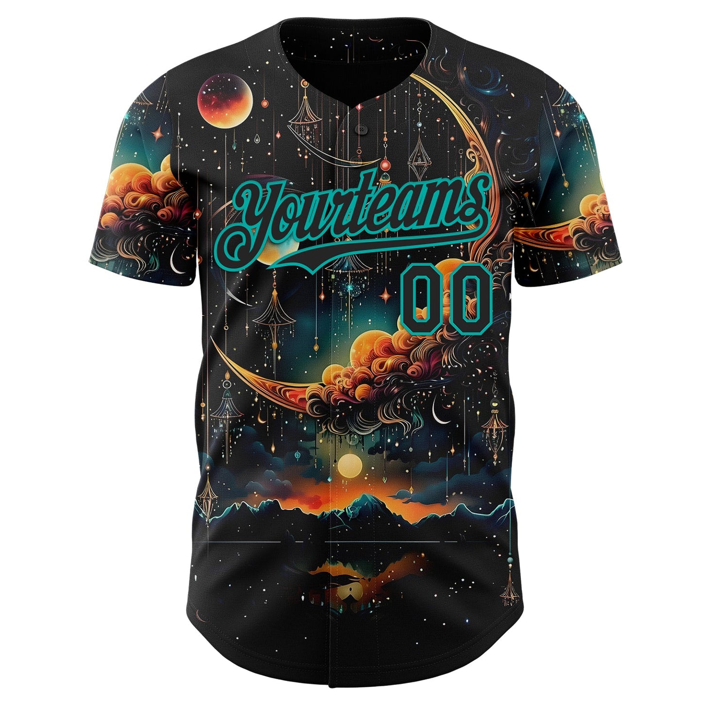 Custom Black-Aqua Galaxy Star Nebula Authentic Baseball Jersey view 2