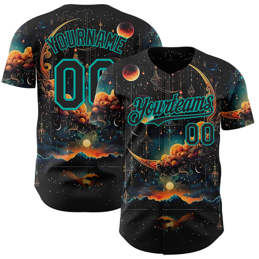 Custom Black-Aqua Galaxy Star Nebula Authentic Baseball Jersey - Main View