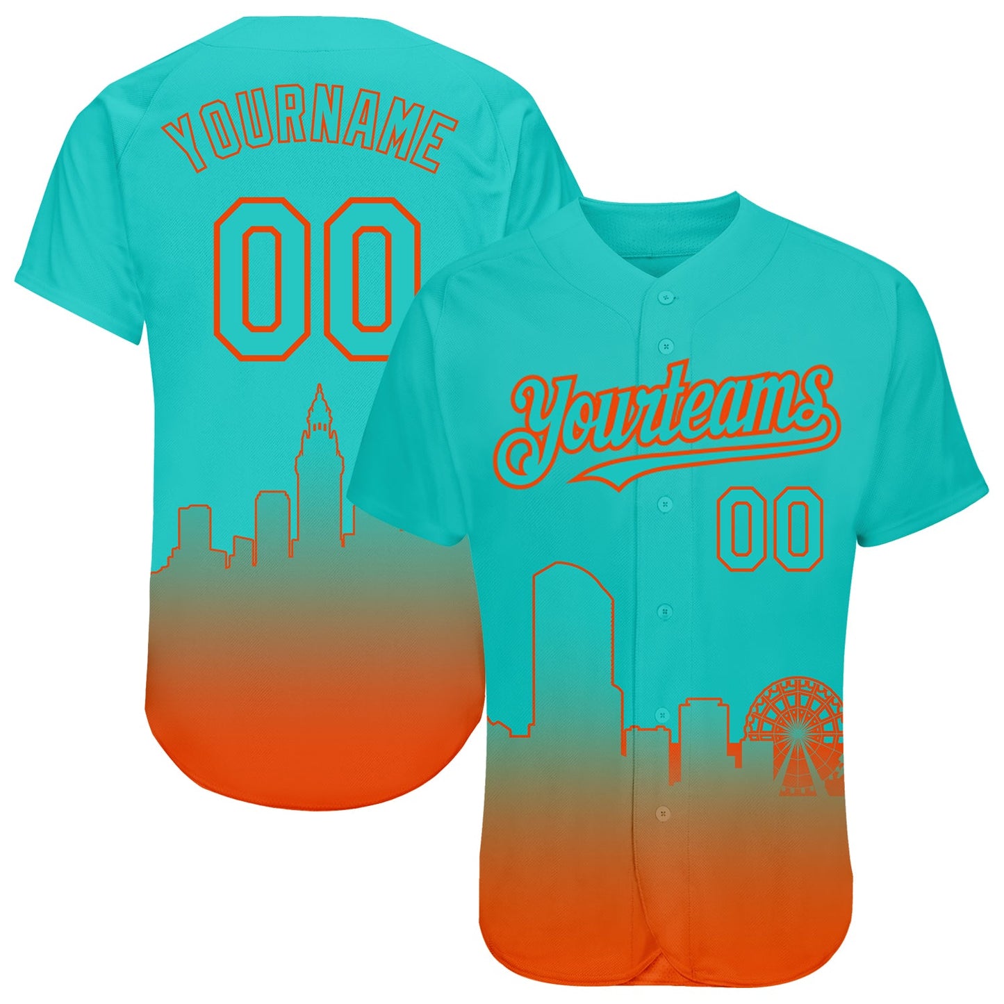 Custom Aqua Orange 3D Miami City Edition Fade Fashion Authentic Baseball Jersey - Main View