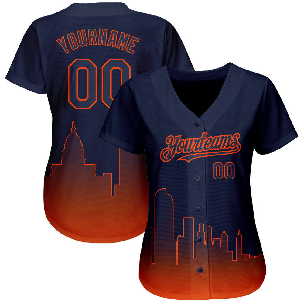 Custom Navy Orange 3D Denver City Edition Fade Fashion Authentic Baseball Jersey view 2
