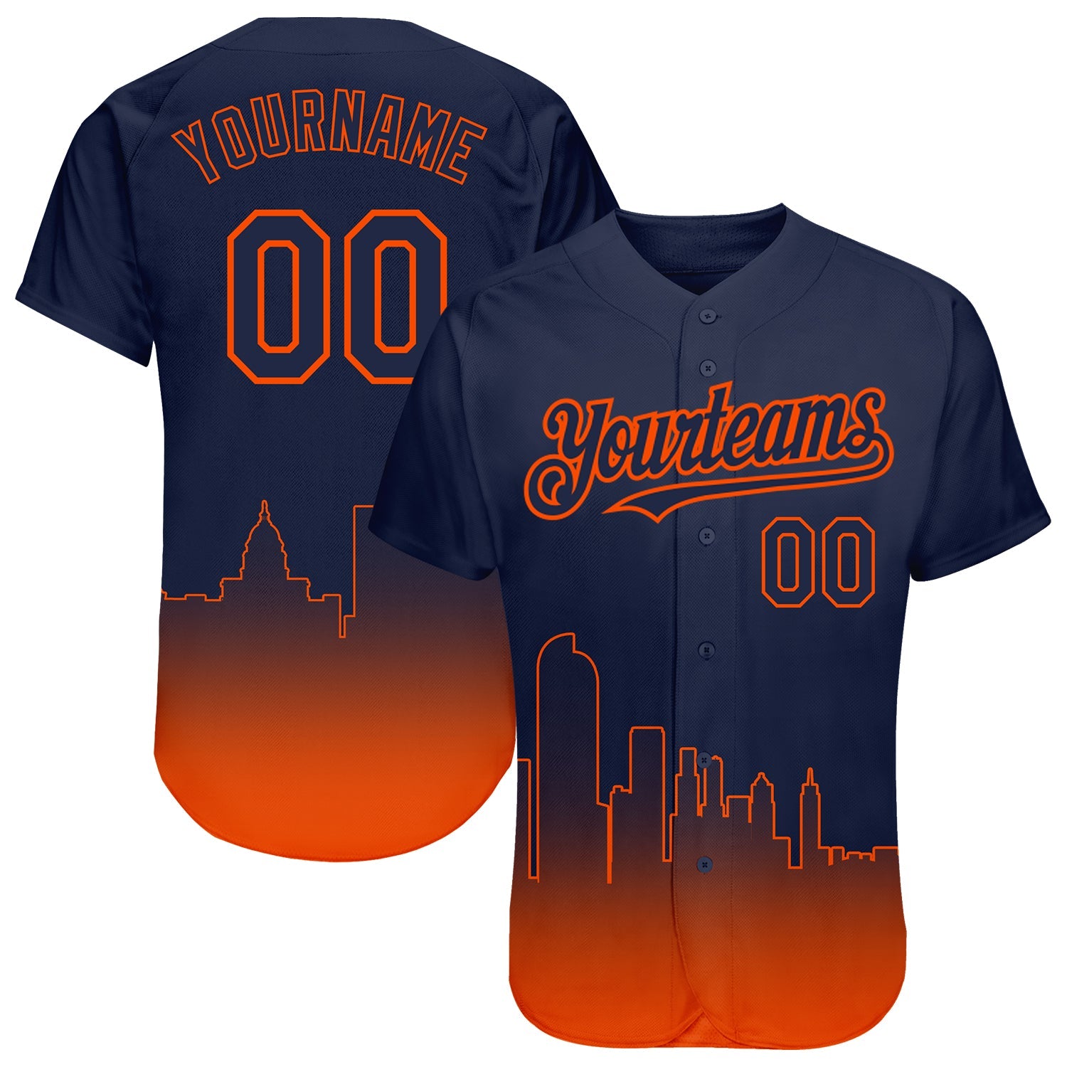 Custom Navy Orange 3D Denver City Edition Fade Fashion Authentic Baseball Jersey - Main View