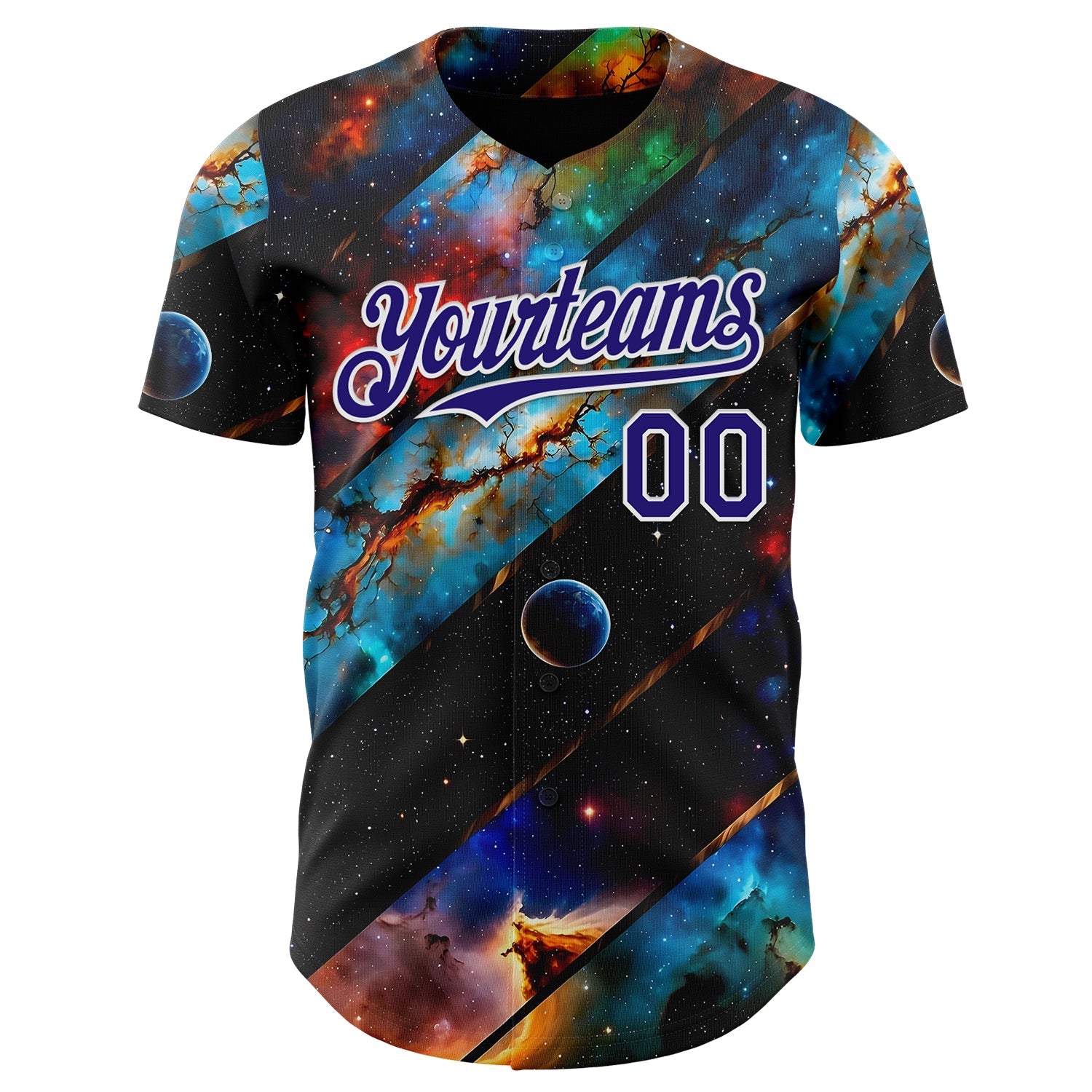 Custom Black Dark Purple-White Galaxy Star Nebula Authentic Baseball Jersey view 2