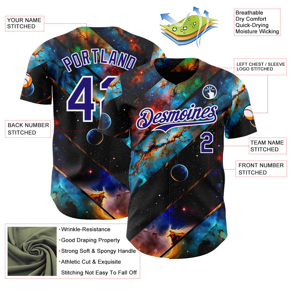 Custom Black Dark Purple-White Galaxy Star Nebula Authentic Baseball Jersey view 3