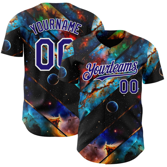 Custom Black Dark Purple-White Galaxy Star Nebula Authentic Baseball Jersey - Main View