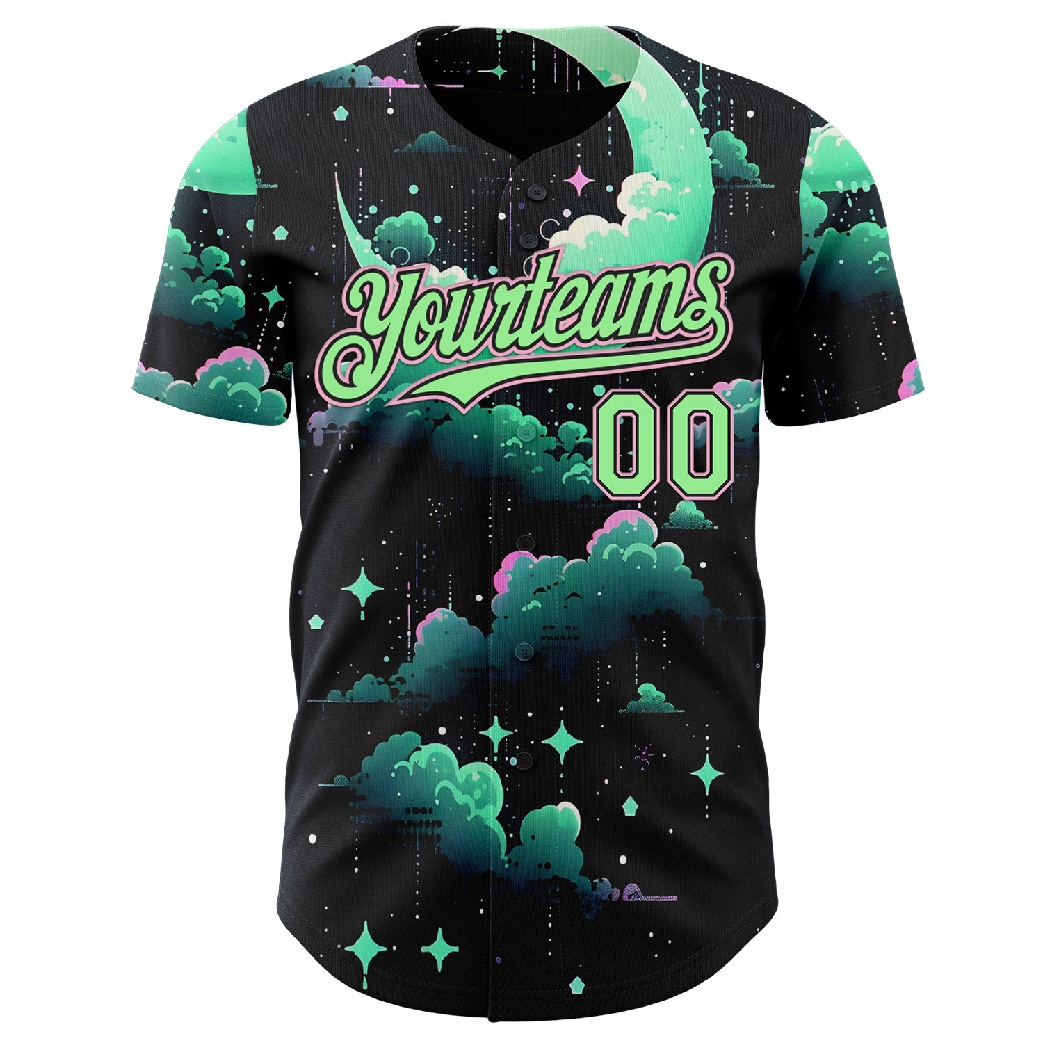 Custom Black Pea Green-Light Pink Galaxy Star Nebula Authentic Baseball Jersey view 2