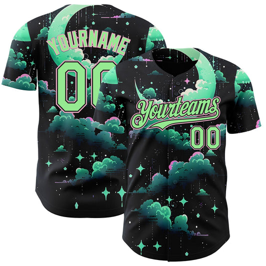 Custom Black Pea Green-Light Pink Galaxy Star Nebula Authentic Baseball Jersey - Main View
