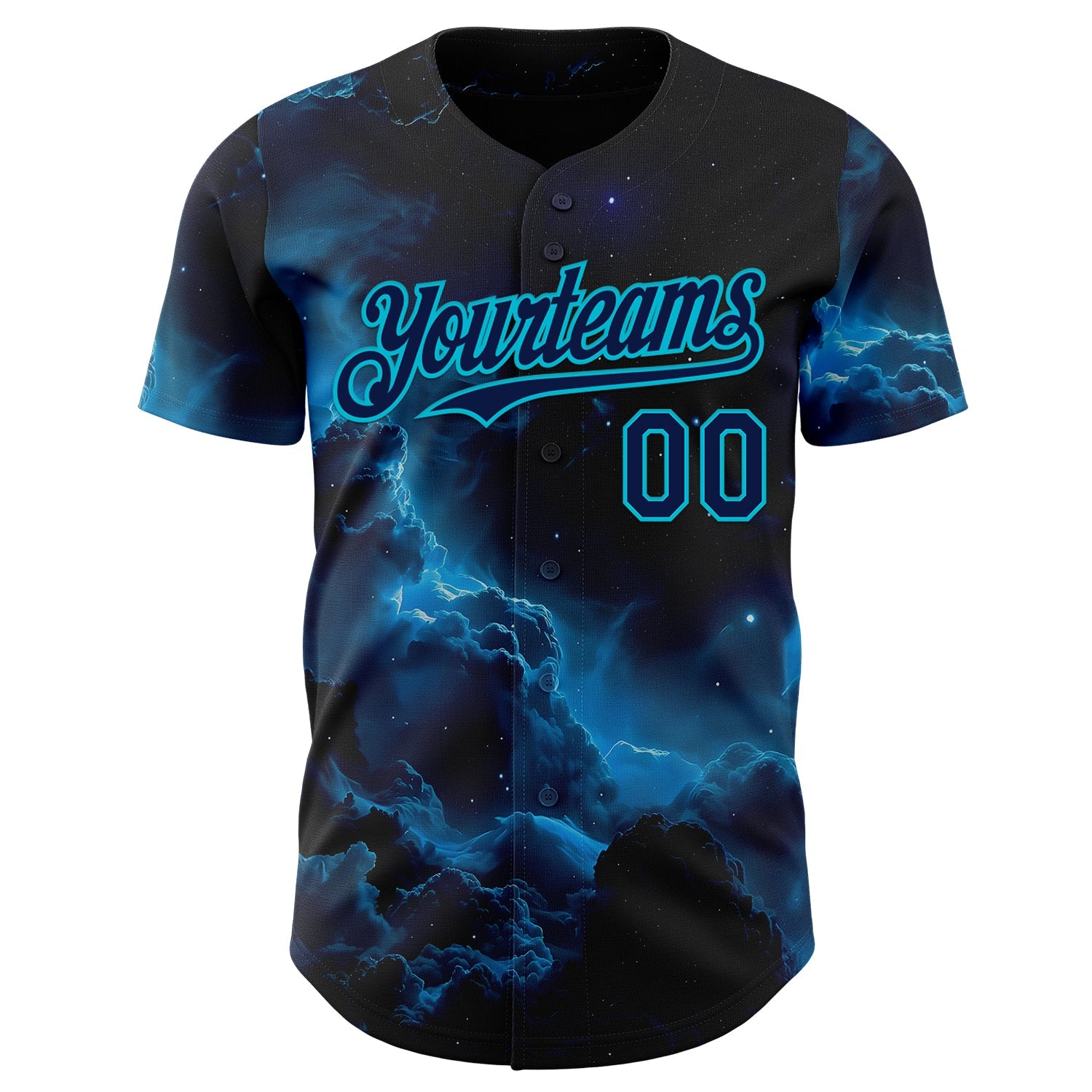 Custom Black Navy-Lakes Blue Galaxy Star Nebula Authentic Baseball Jersey view 2