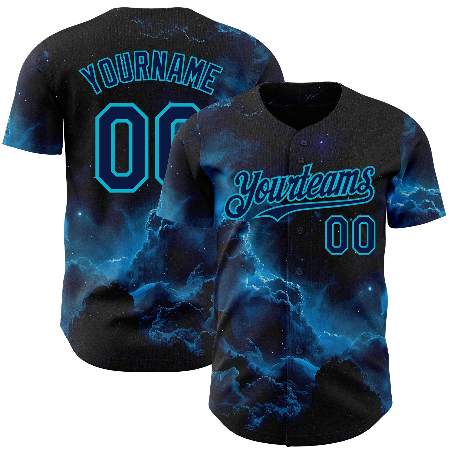 Custom Black Navy-Lakes Blue Galaxy Star Nebula Authentic Baseball Jersey - Main View