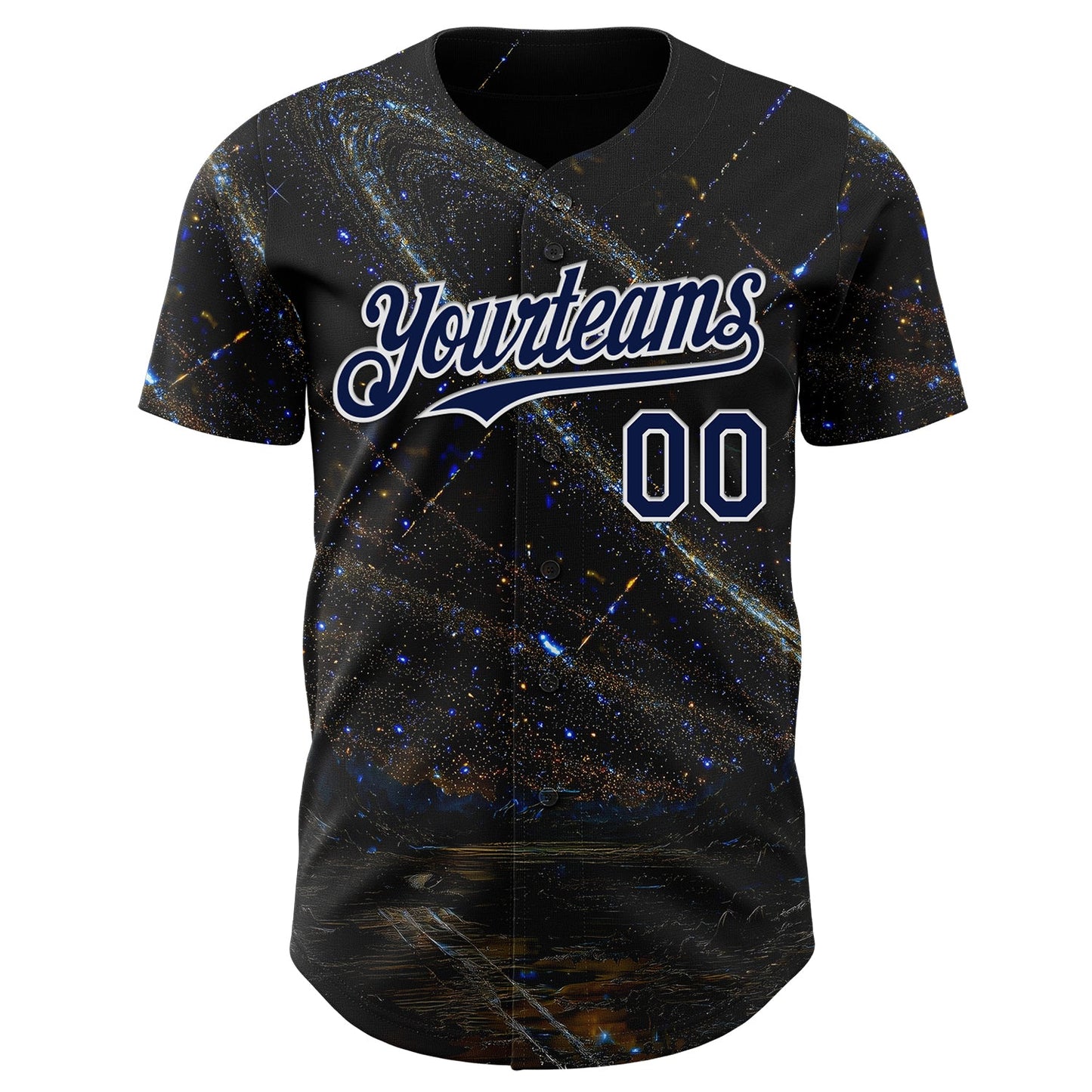 Custom Black Navy-White Galaxy Star Authentic Baseball Jersey view 2