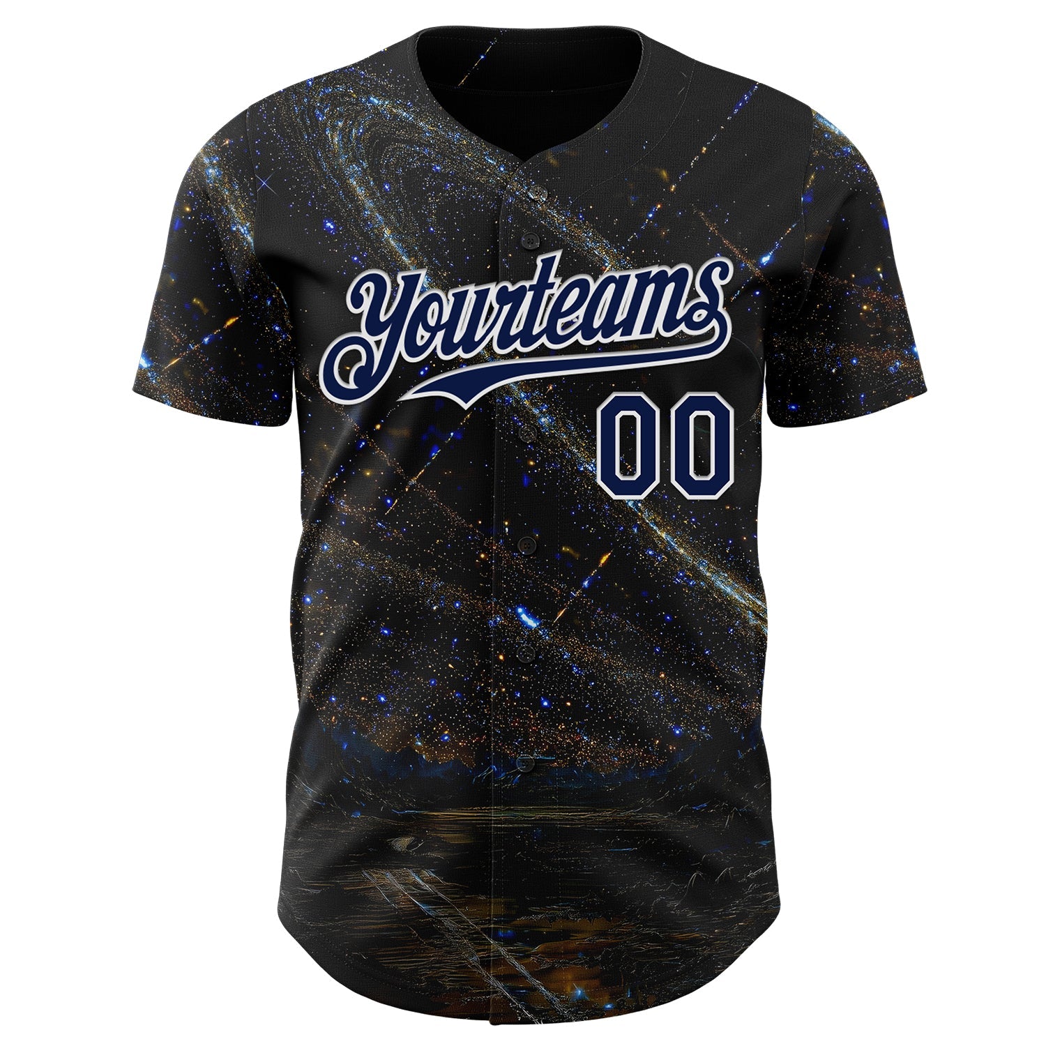 Custom Black Navy-White Galaxy Star Authentic Baseball Jersey view 2