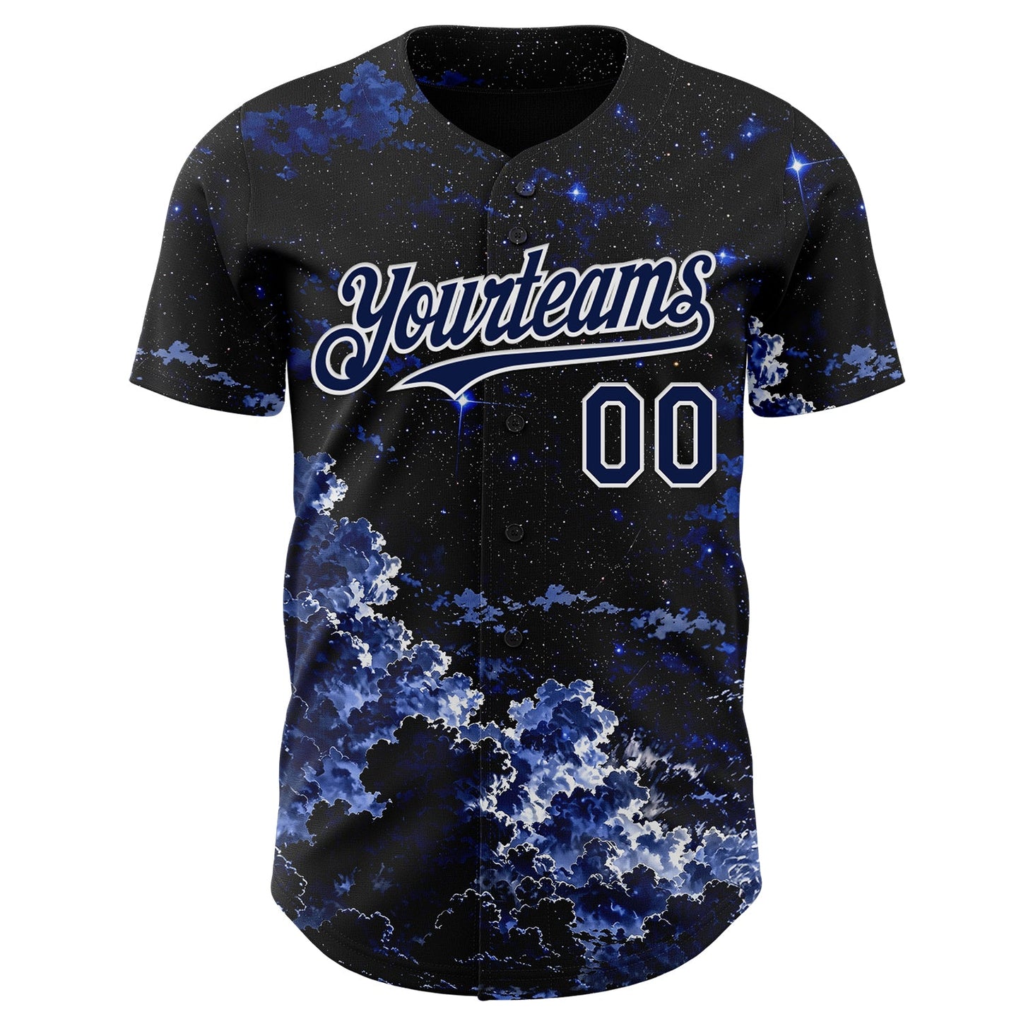 Custom Black Navy-White Galaxy Star Nebula Authentic Baseball Jersey view 2