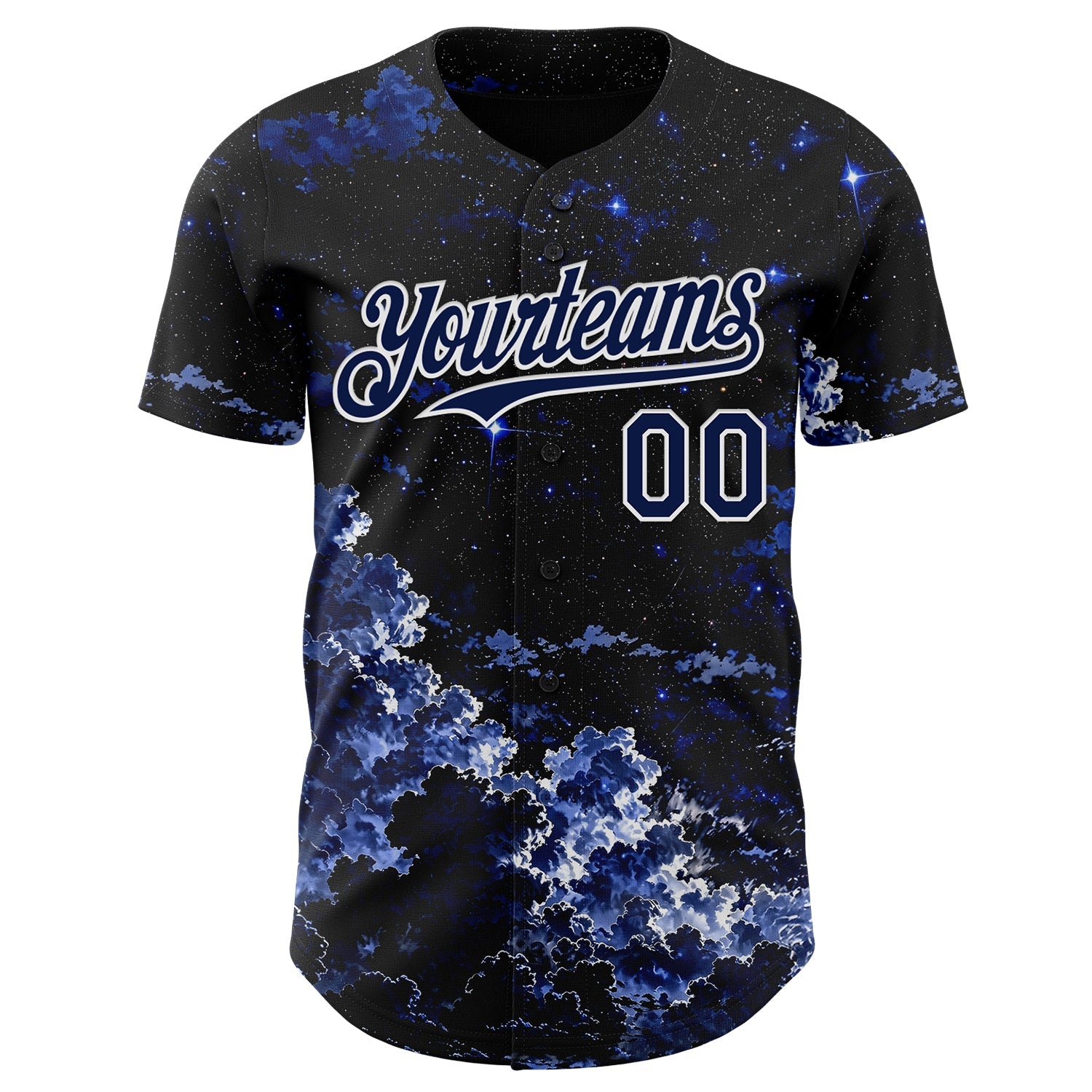 Custom Black Navy-White Galaxy Star Nebula Authentic Baseball Jersey view 2