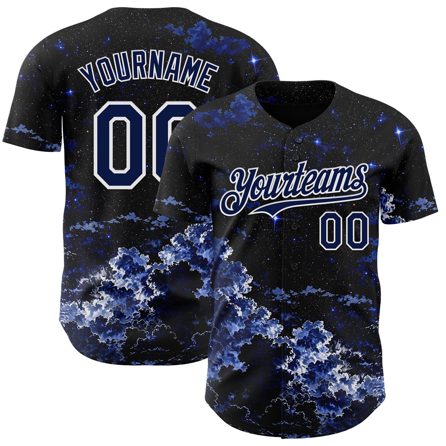 Custom Black Navy-White Galaxy Star Nebula Authentic Baseball Jersey - Main View