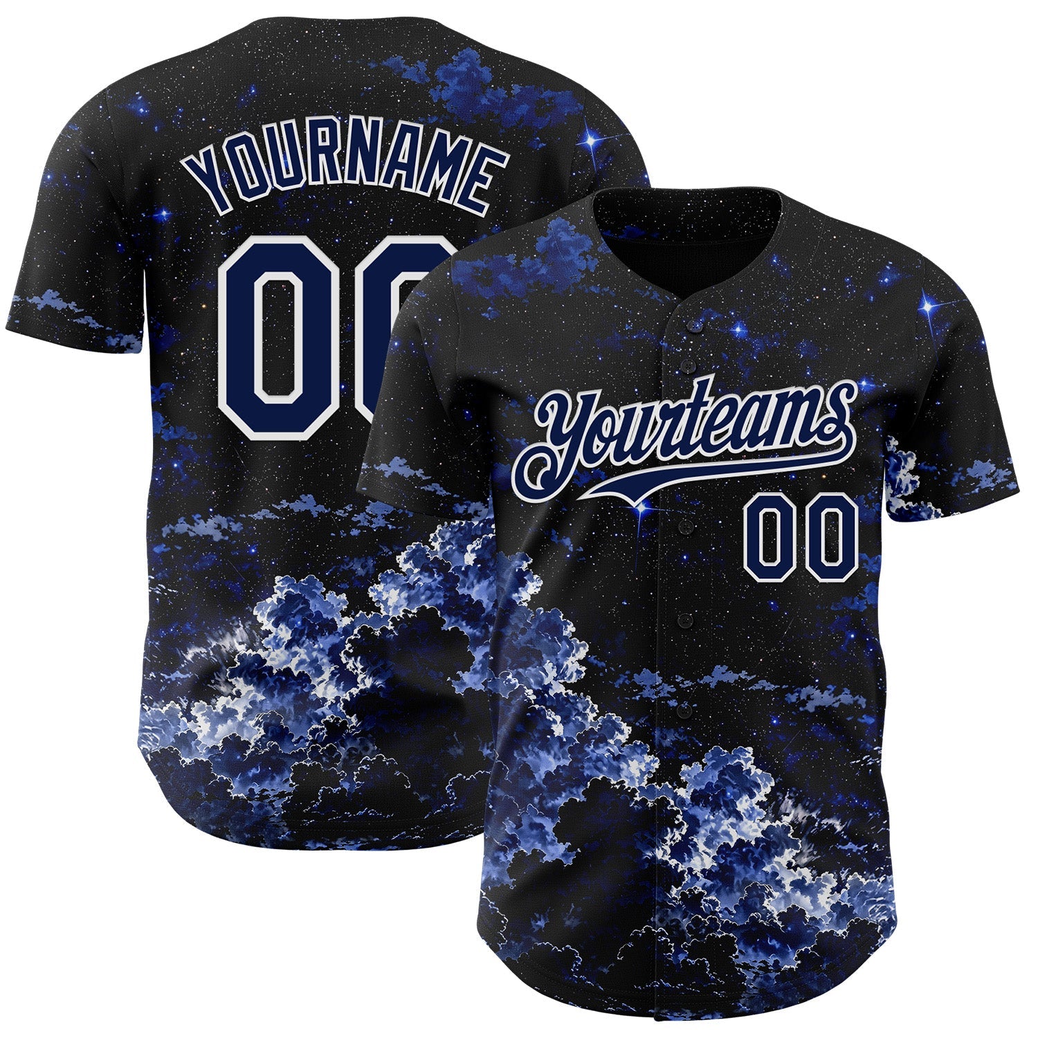 Custom Black Navy-White Galaxy Star Nebula Authentic Baseball Jersey - Main View
