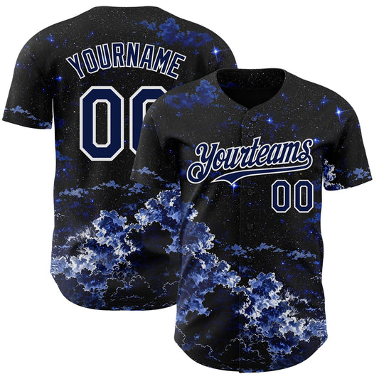 Custom Black Navy-White Galaxy Star Nebula Authentic Baseball Jersey - Main View
